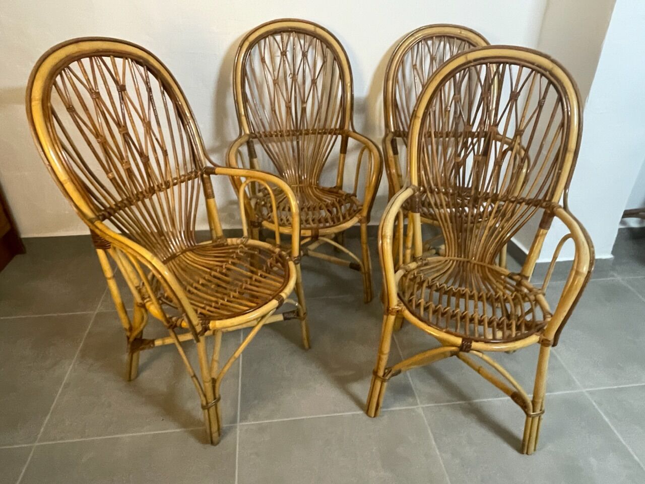 Set of 4 rattan armchairs from the 60s Italian