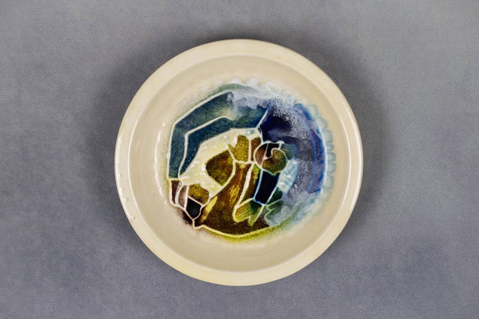 Accolay – glazed earthenware plate with abstract Cépamine decoration – 1970s