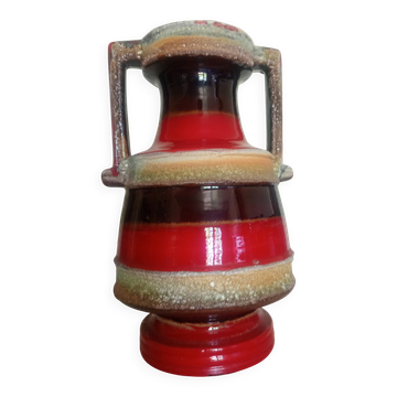 Grand vase balustre double anse - céramique émaillé rouge brun "lava"