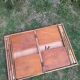 Old suitcase, table and stools, vintage wooden picnic