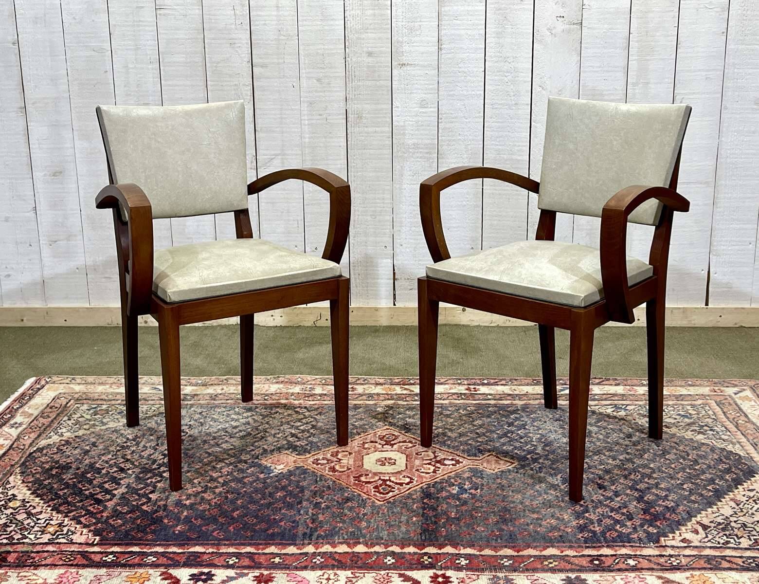 Pair of Art Deco bridge chairs in beech and imitation leather from the 1950s