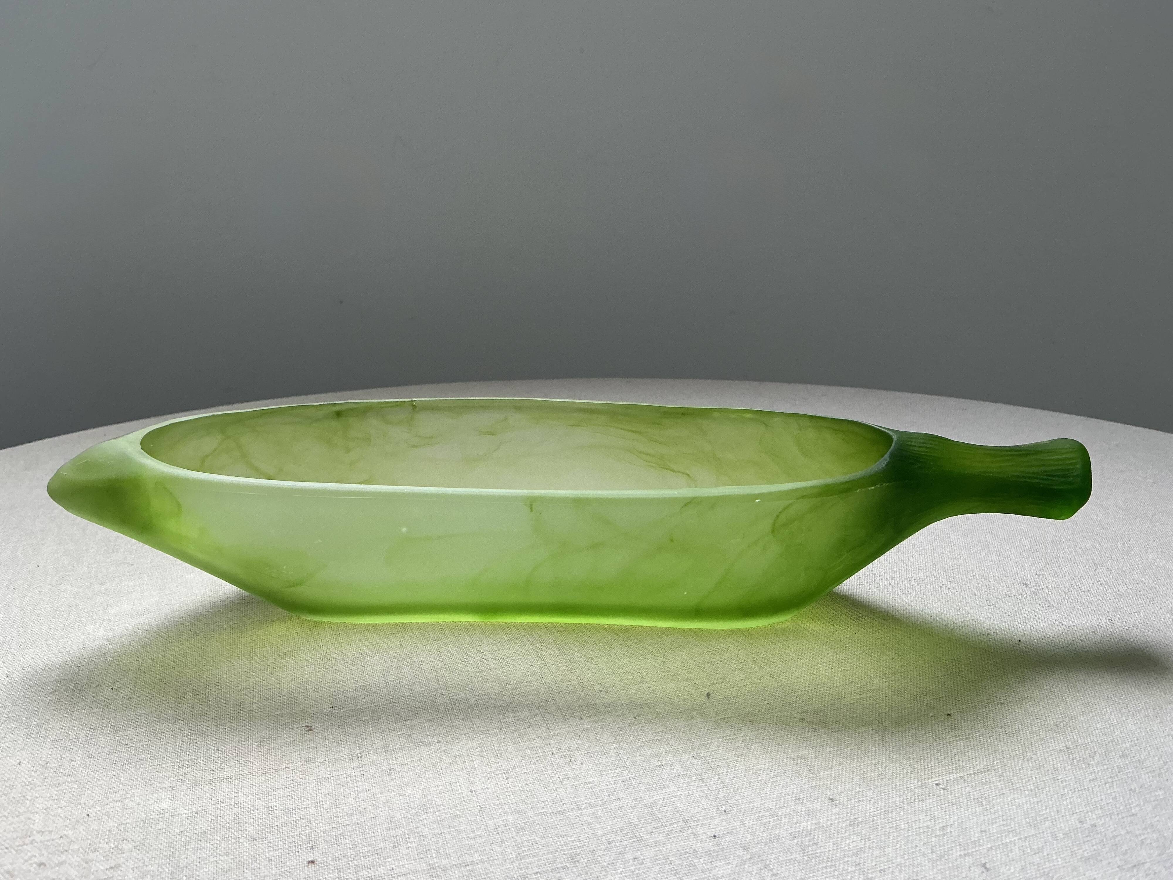 Art Deco organic coupe La Rochère in frosted jade green glass – France