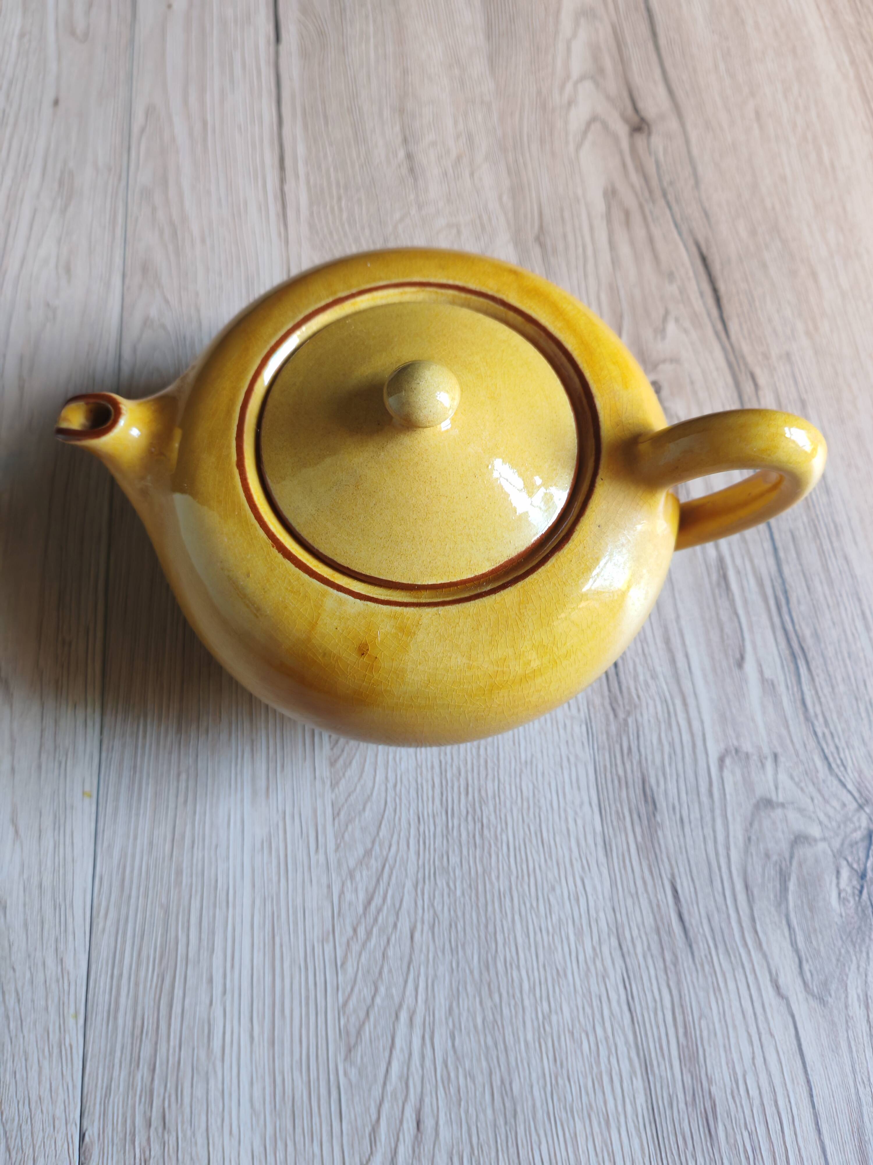Vintage Mustard Enamelled Ceramic Teapot