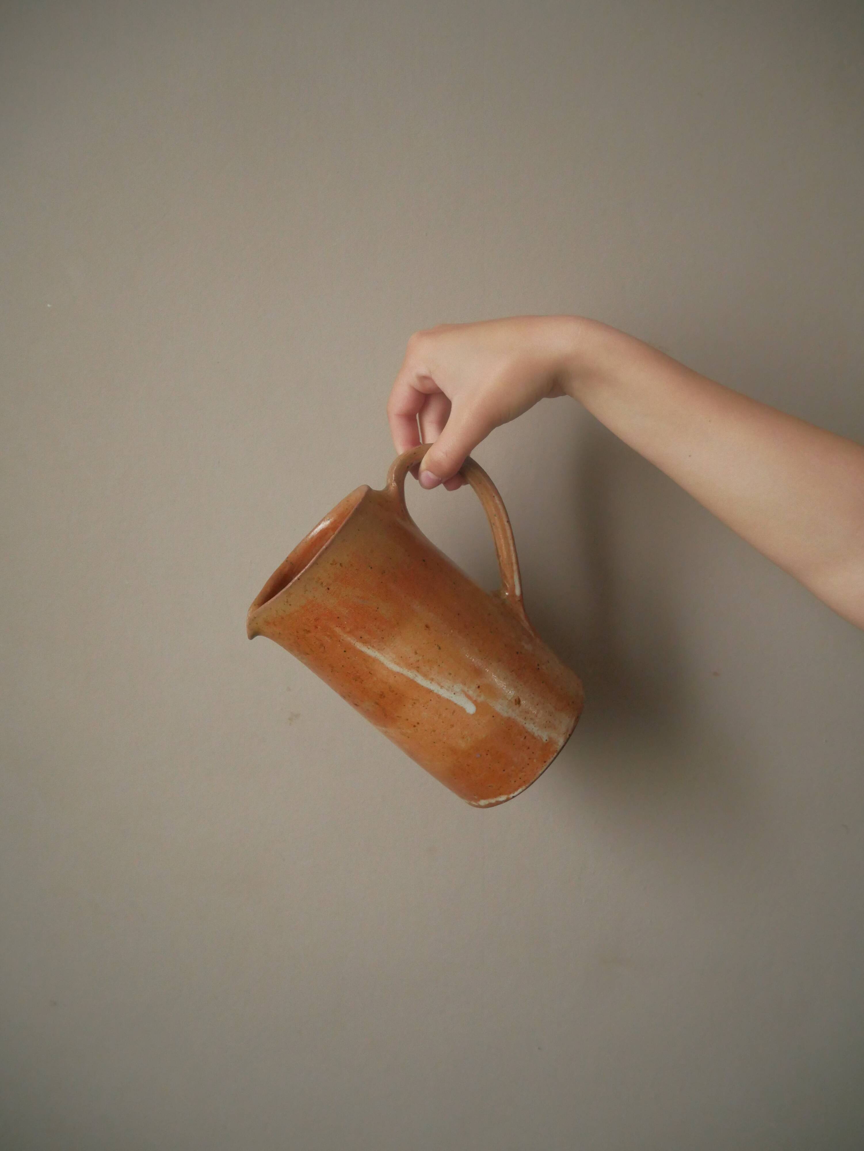 Pitcher vase with handle ceramic handmade pottery decoration Scandinavian countryside artisanal sandstone