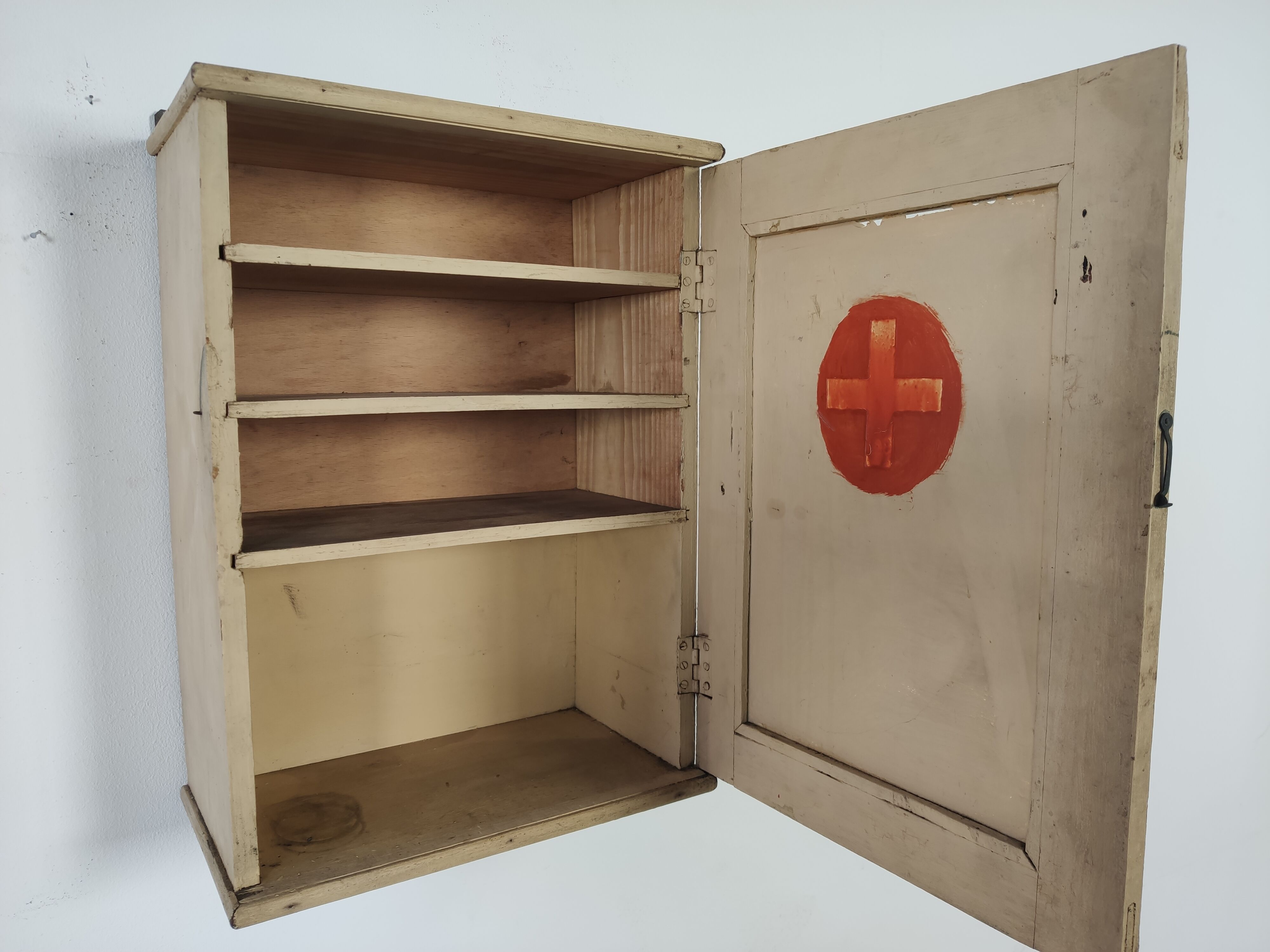 old wooden medicine cabinet, 1950s