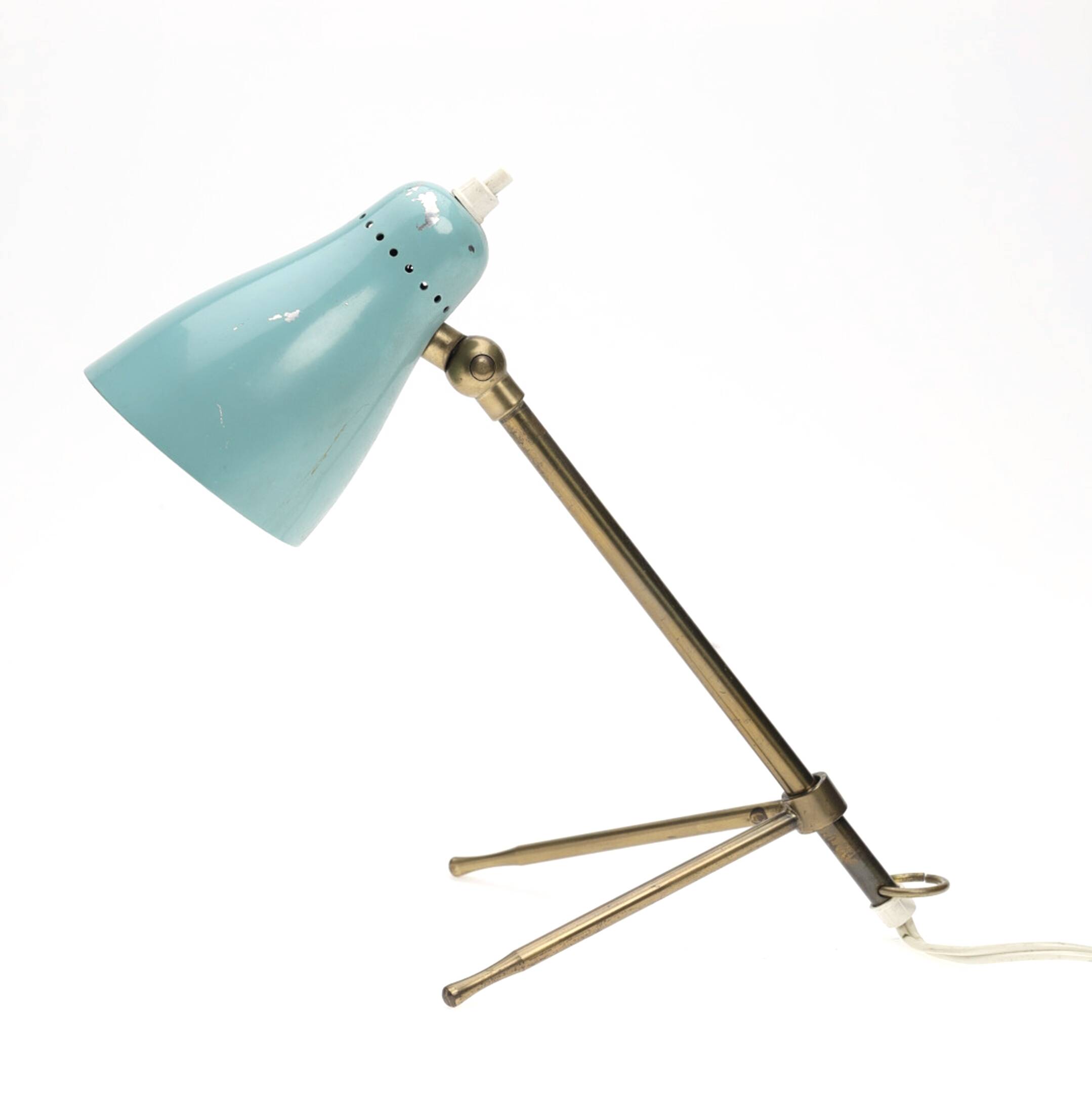 Boris Lacroix. Table lamp/wall light with adjustable arm, brass and lacquered metal.