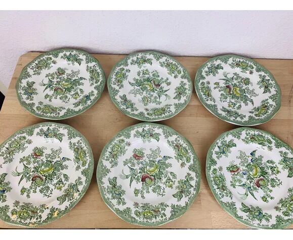 6 flat plates wedgwood oriental pheasants green