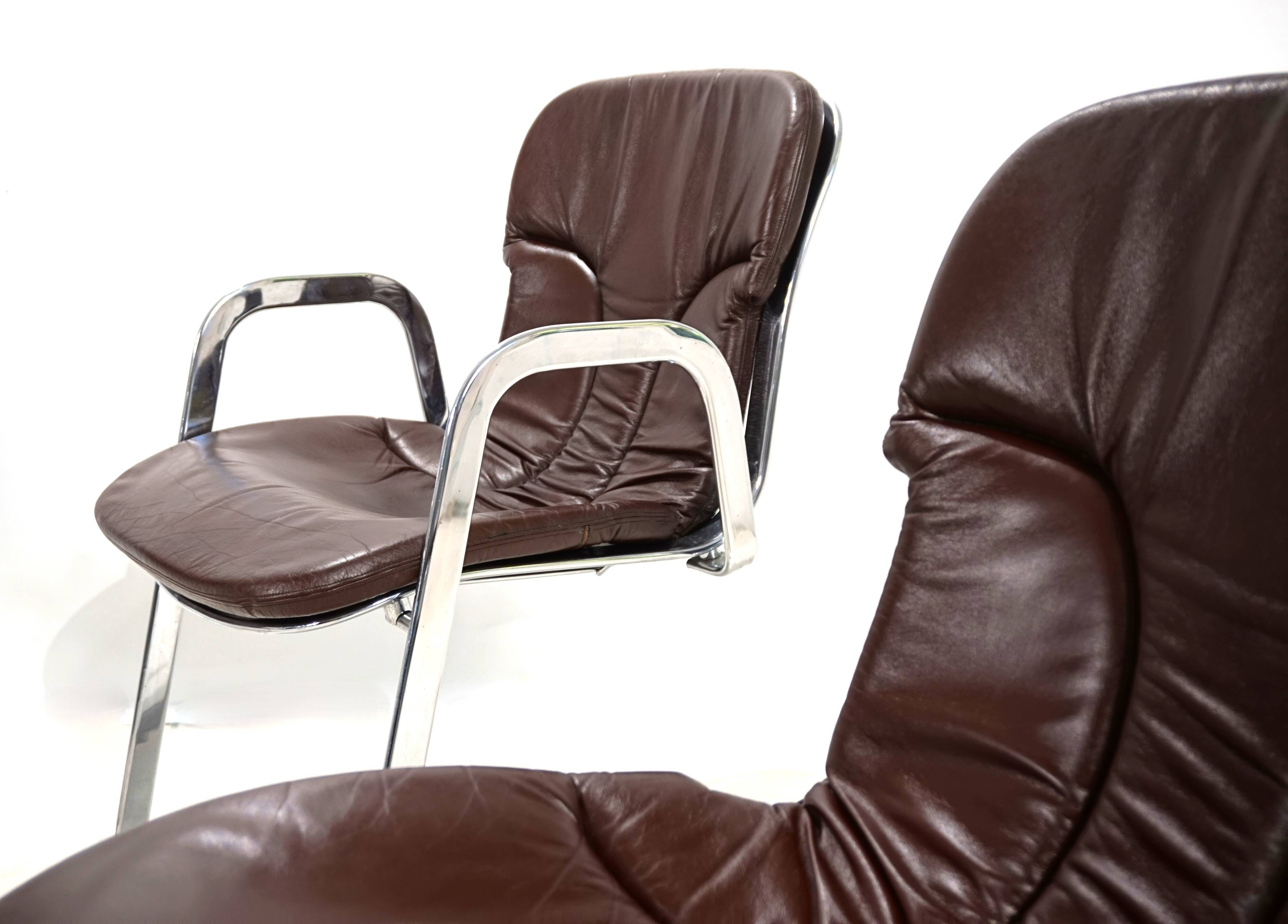 Set of four Cidue leather chrome cantilever chairs by Willy Rizzo, 1970