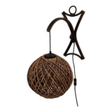 Rattan bamboo and rope sisal wall lamp, Dutch 1960s