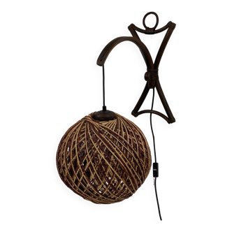 Rattan bamboo and rope sisal wall lamp, Dutch 1960s