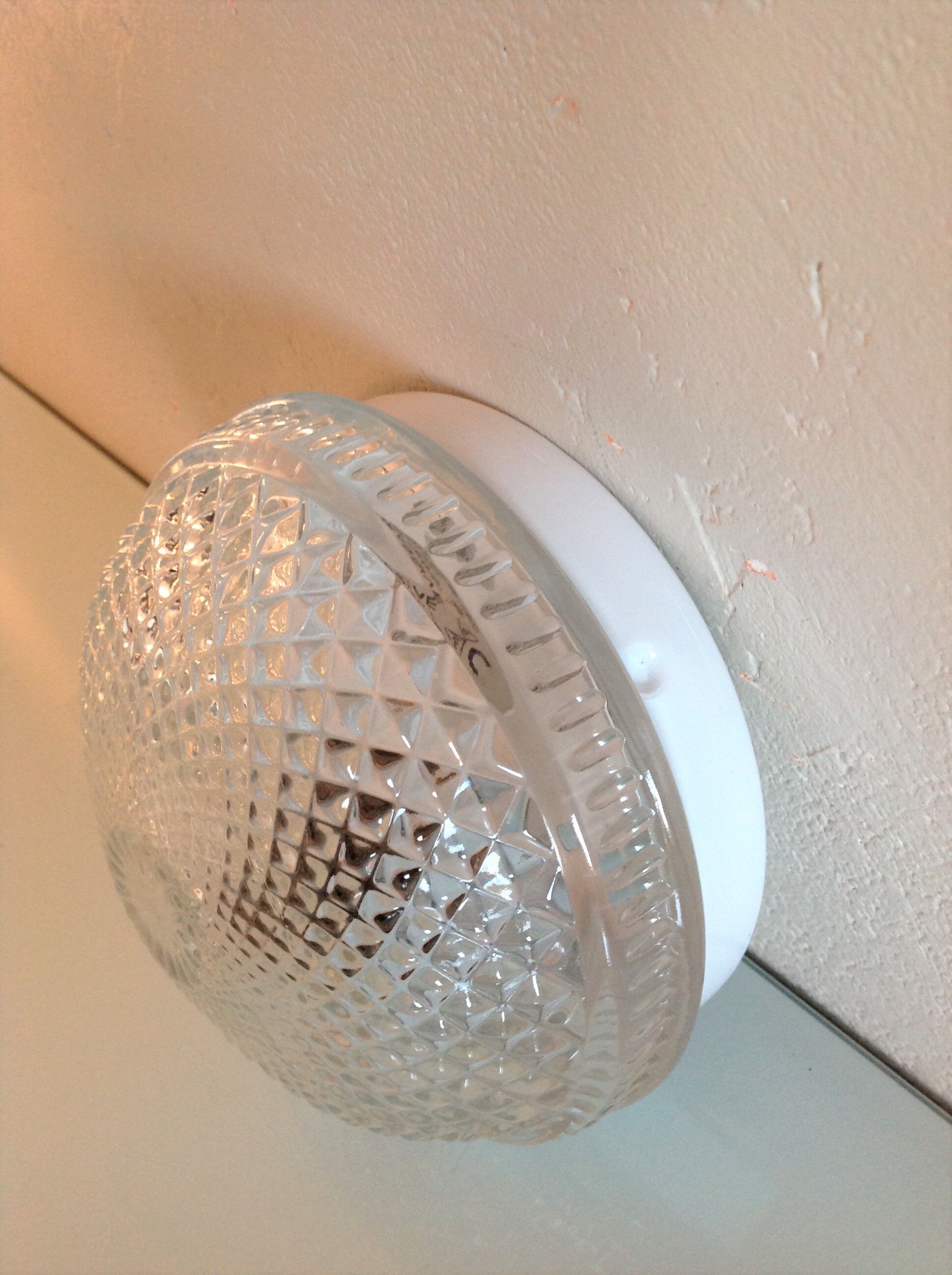 Plafonnier rond en verre structuré/vintage années 60-70