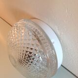Round ceiling lamp in structured glass/vintage 60s-70s