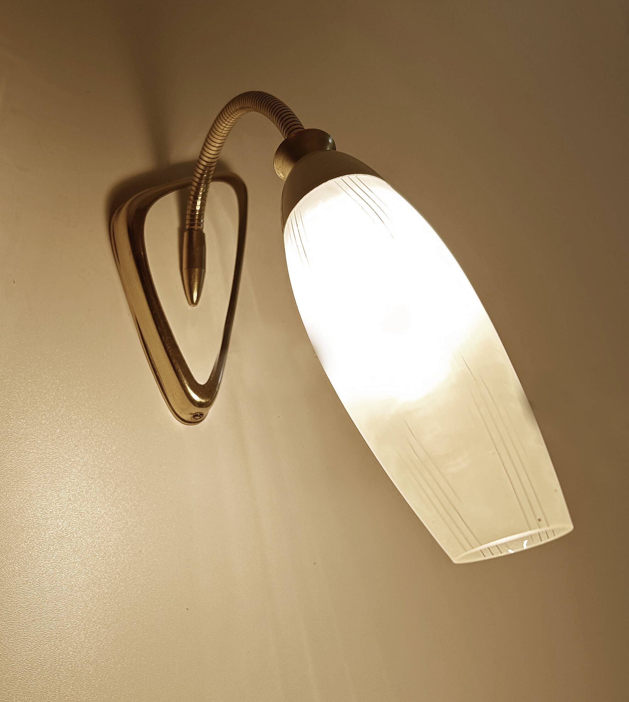 Mid Century Flexible Brass Glass Wall Light