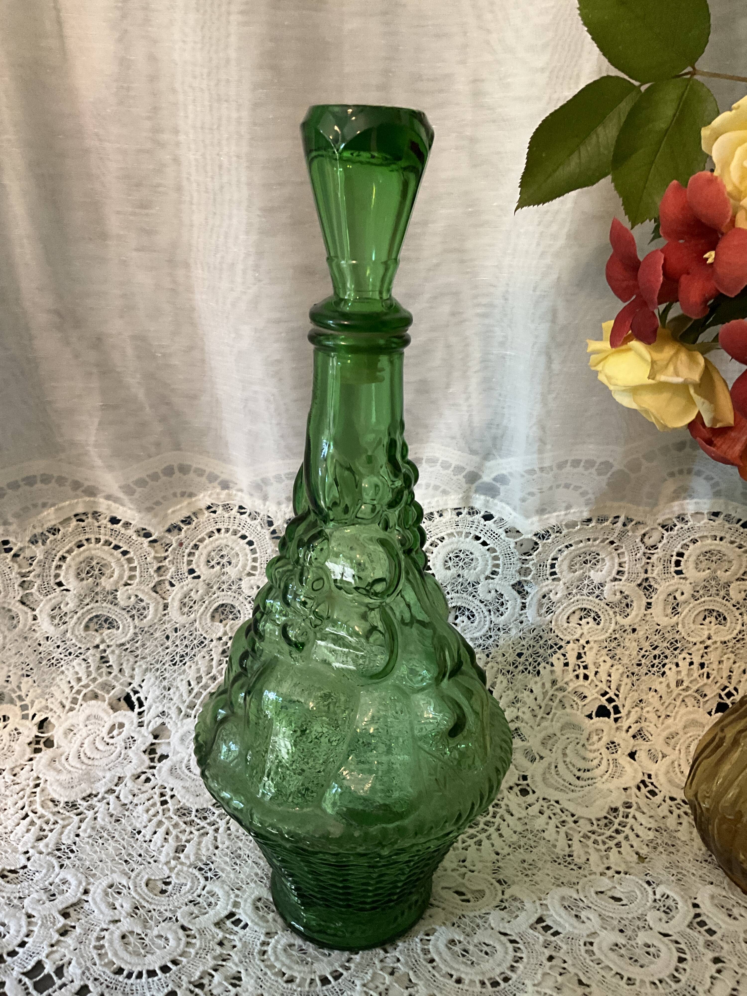 Italian glass carafe bottle, green Empoli