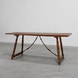 18th‑Century Spanish Walnut Trestle Table with Iron Stretcher