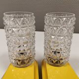 Bathroom lamps in a nice yellow colour with a crystal glass shade and a base of hard thin plastic