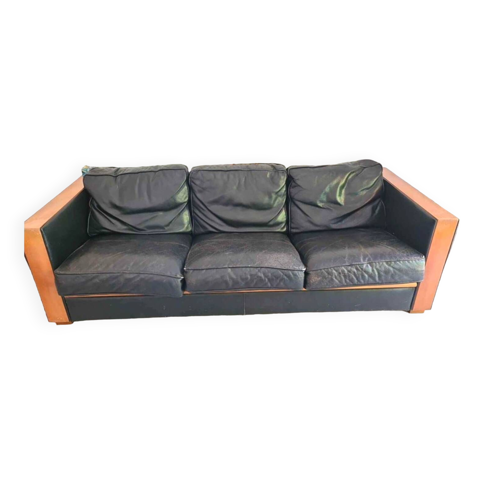 Scandinavian black leather sofa