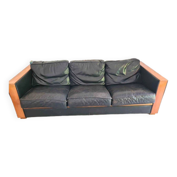 Canapé scandinave vontage en cuir noir