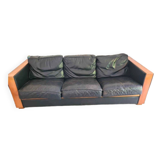 Scandinavian vatage sofa in black leather