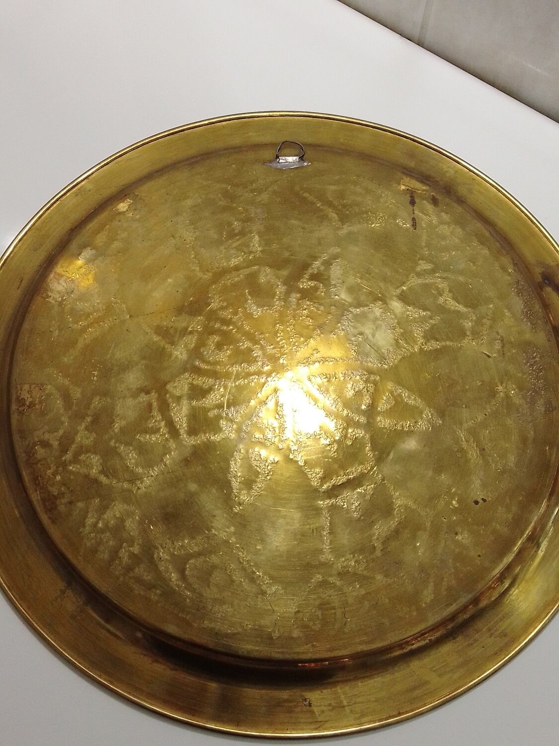Chiseled solid brass tray North Africa