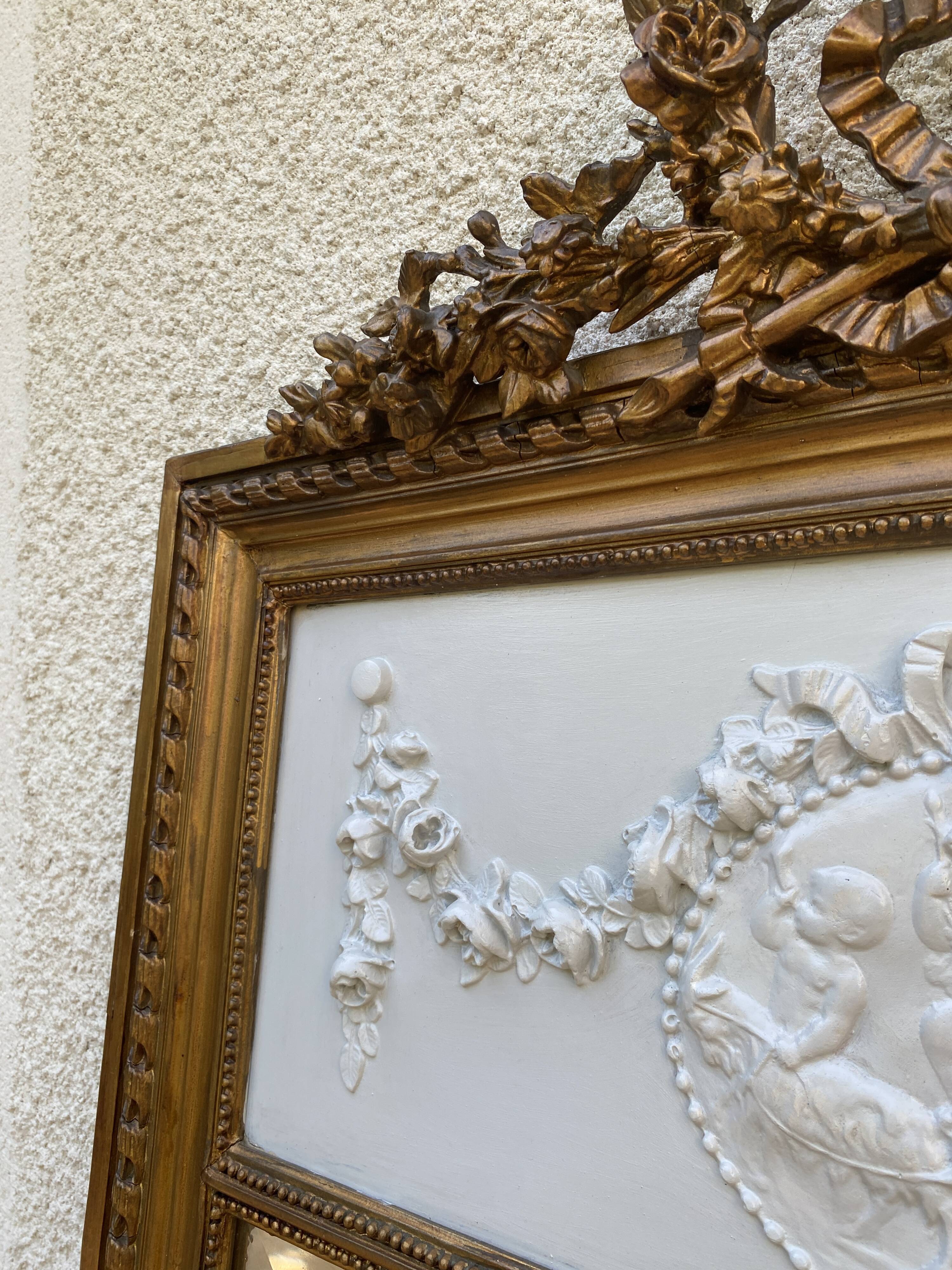 19th century Louis XVI style mirror in wood gilded with gold leaf, 74x150cm