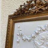 19th century Louis XVI style mirror in wood gilded with gold leaf, 74x150cm