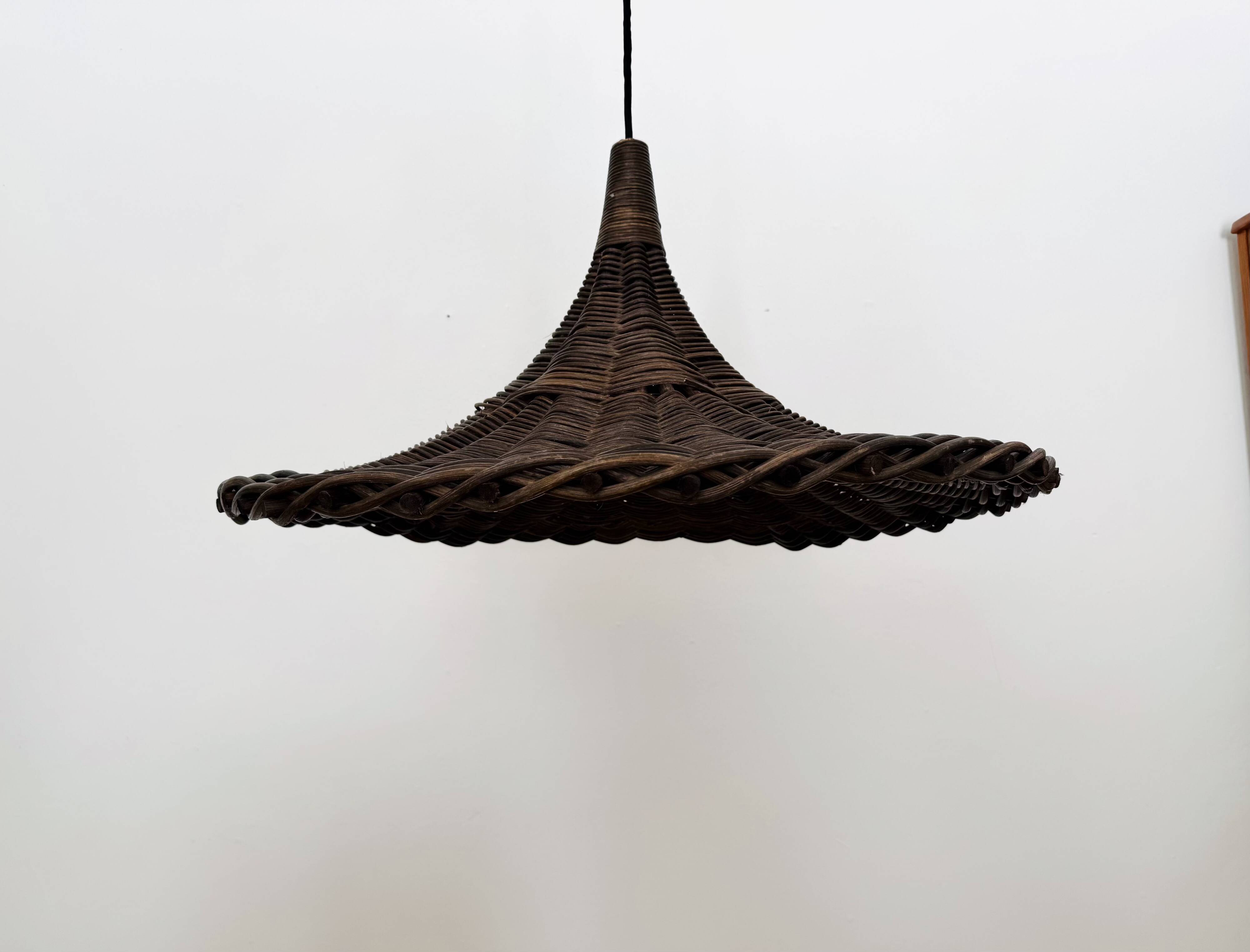 Large Italian Tulip Wicker Pendant Lamp