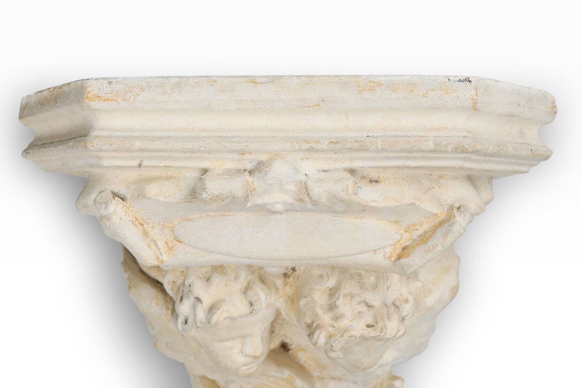 Console murale en plâtre antique avec 3 chérubins, France années 1900