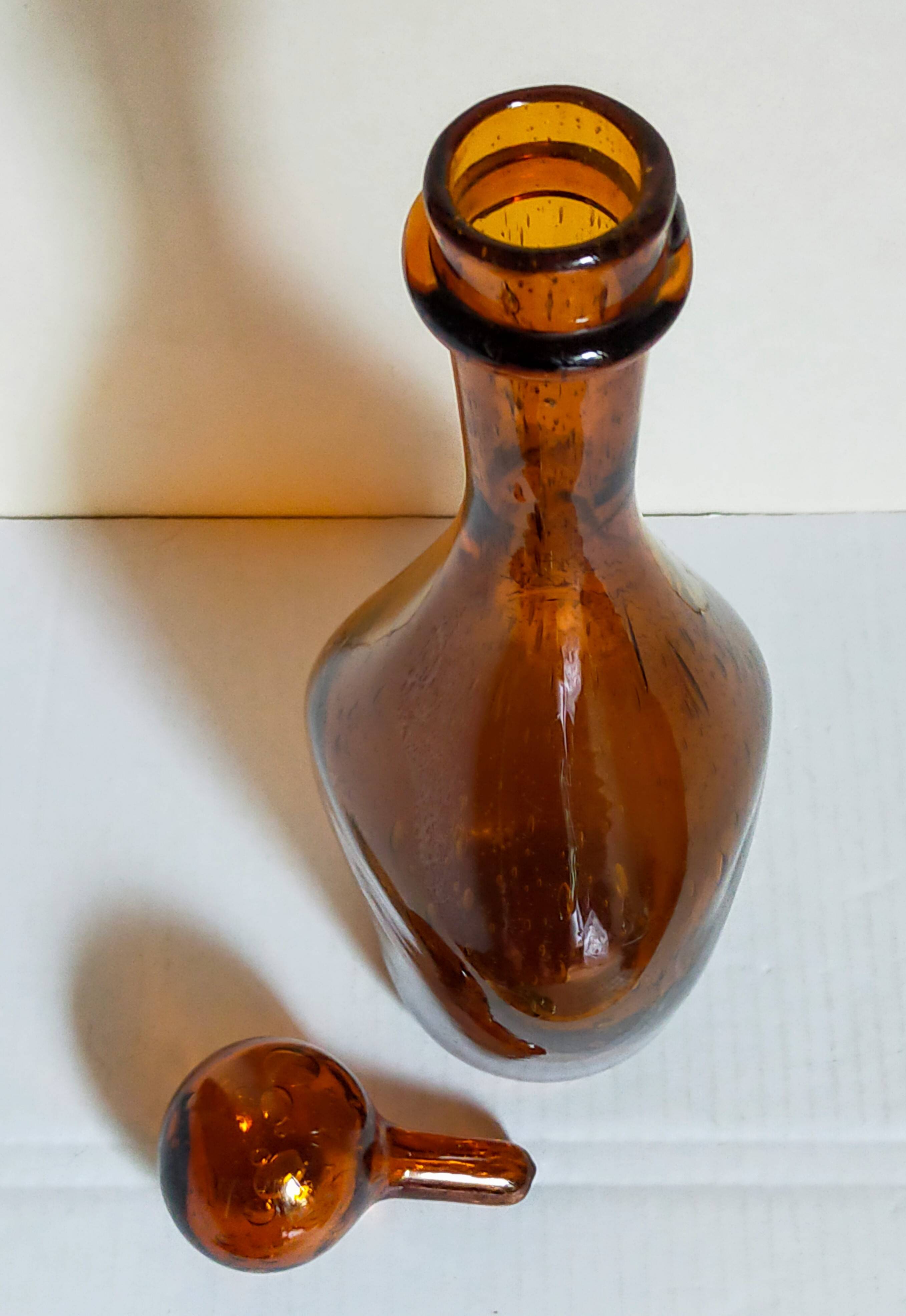 Three-sided blown glass carafe from Biot 1960s