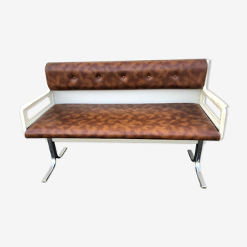 Vintage brown skaï bench seat 60s