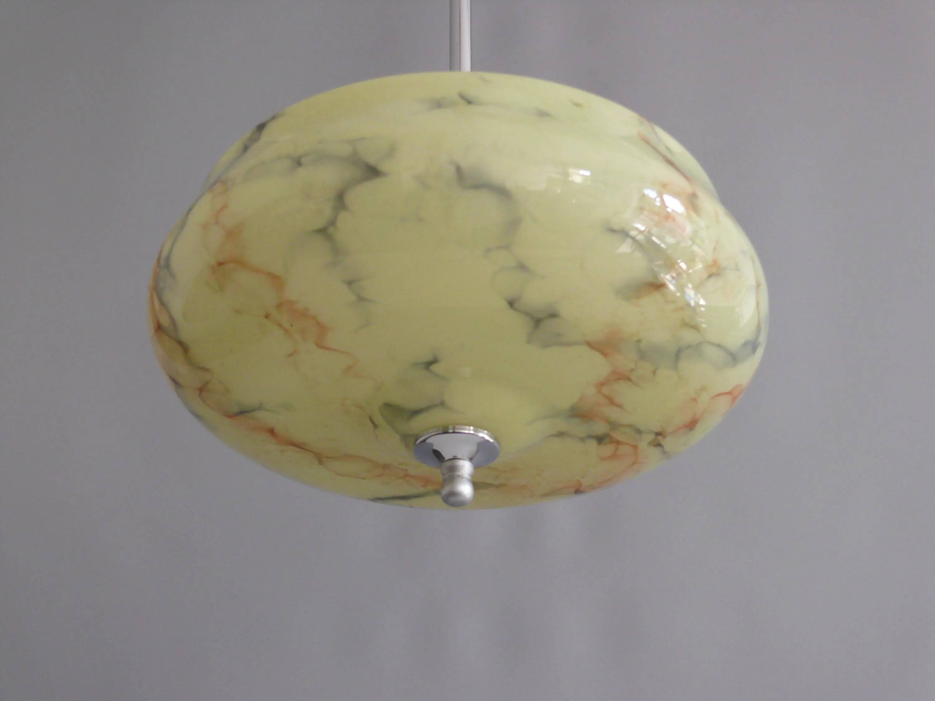 Suspension Art Déco, marbrée avec suspension chromée, années 1930