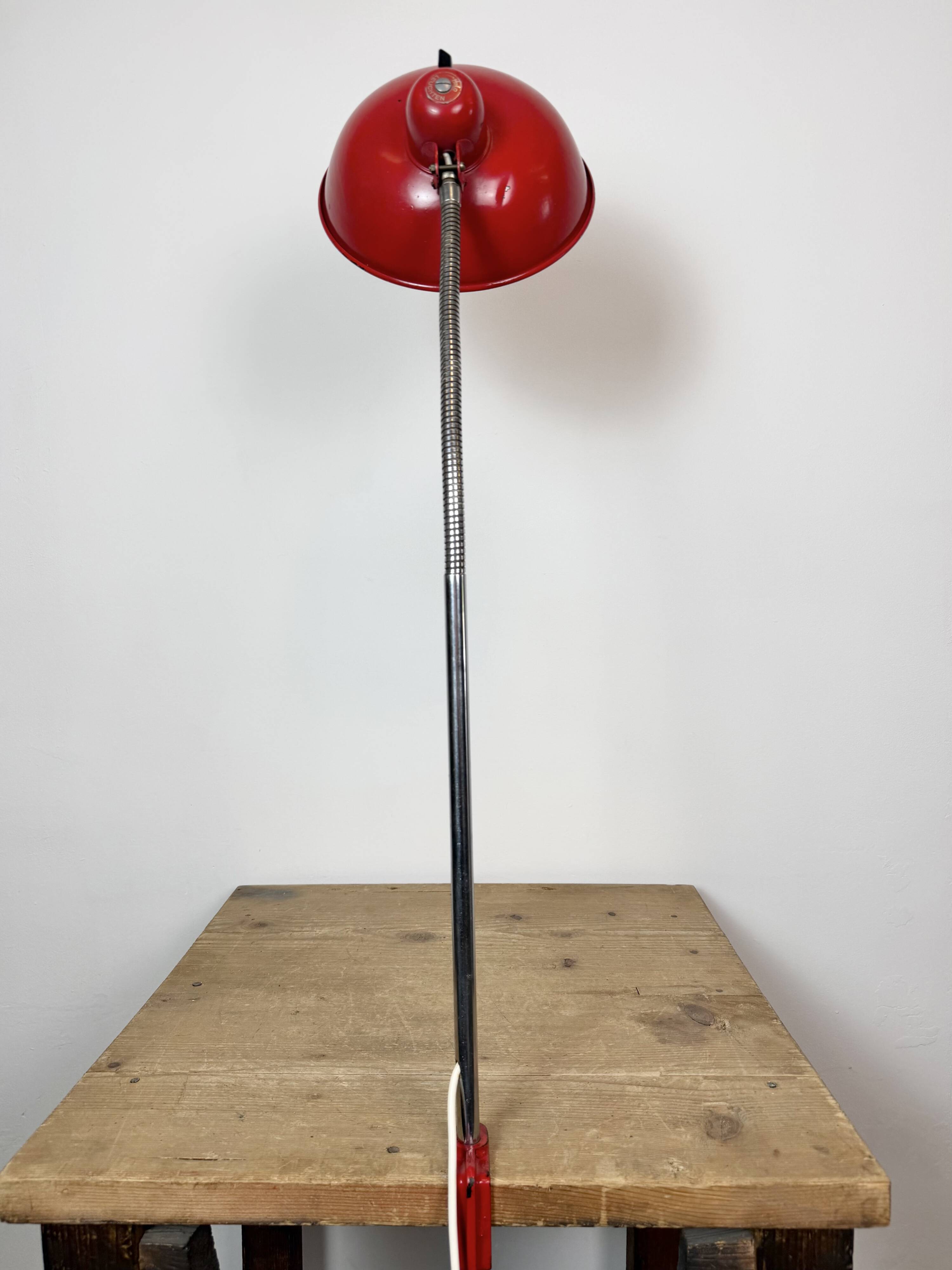 Large Red Industrial German Workshop Table Lamp from Helo Leuchten, 1950s