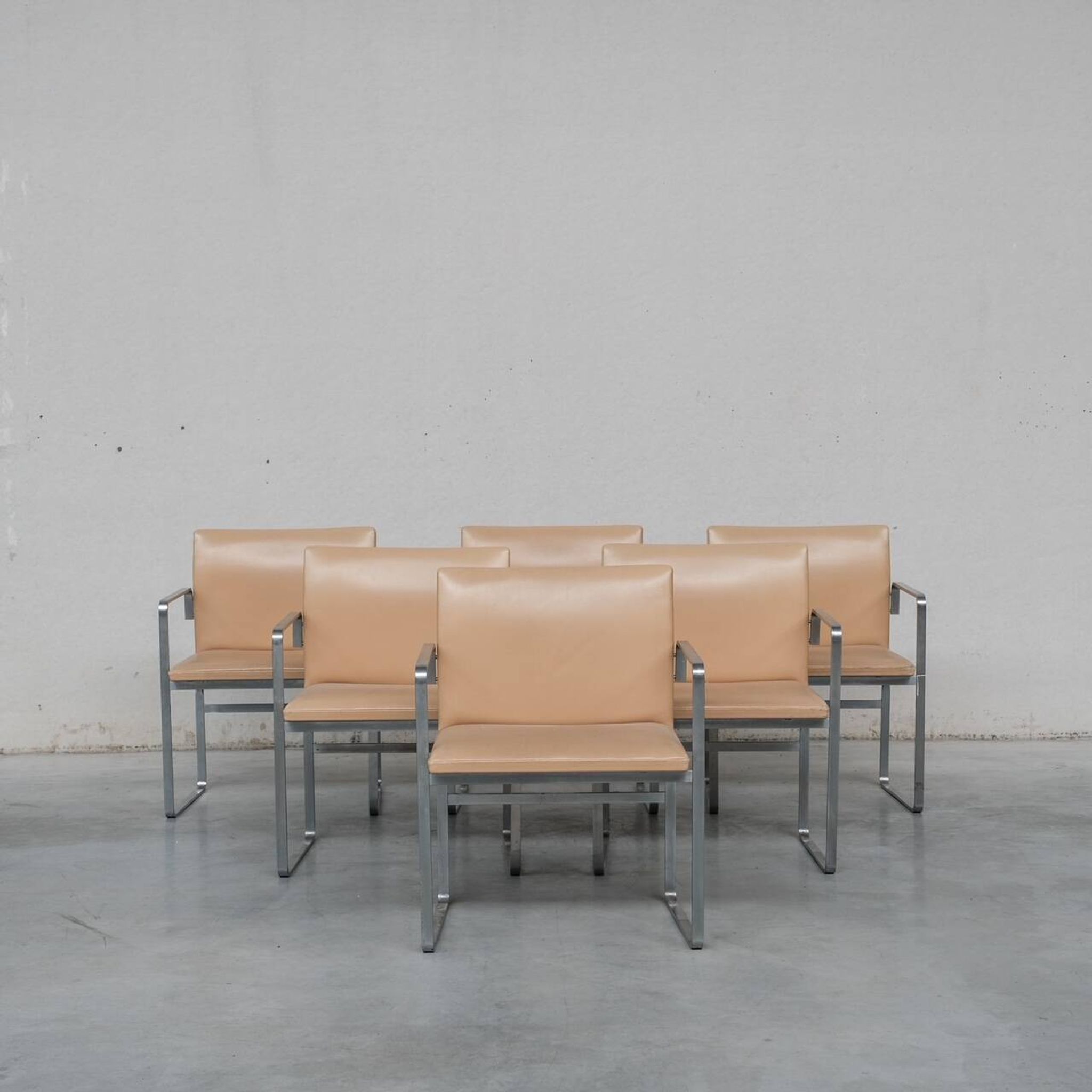Set of Six Hans J Wegner 'JH811' Mid-Century Steel and Leather Dining Chairs