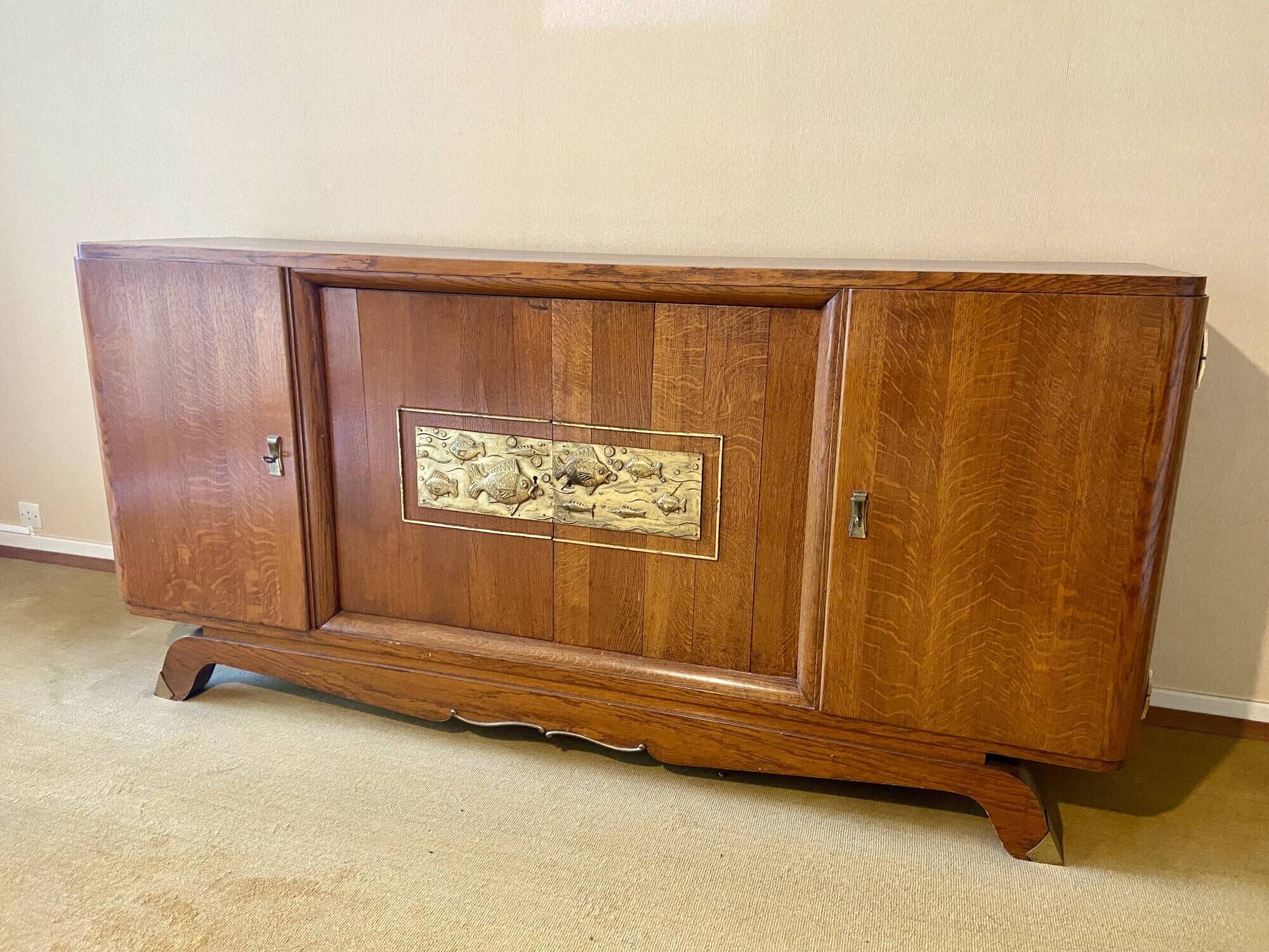 Mid-century vintage Scandinavian 1950s Art Deco Parisian sideboard oak wood