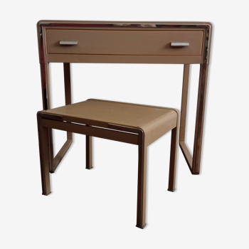 Bureau coiffeuse et tabouret en métal vintage