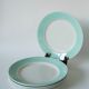 Set of 6 Badonviller flat plates with speckled mint colored edge 1950
