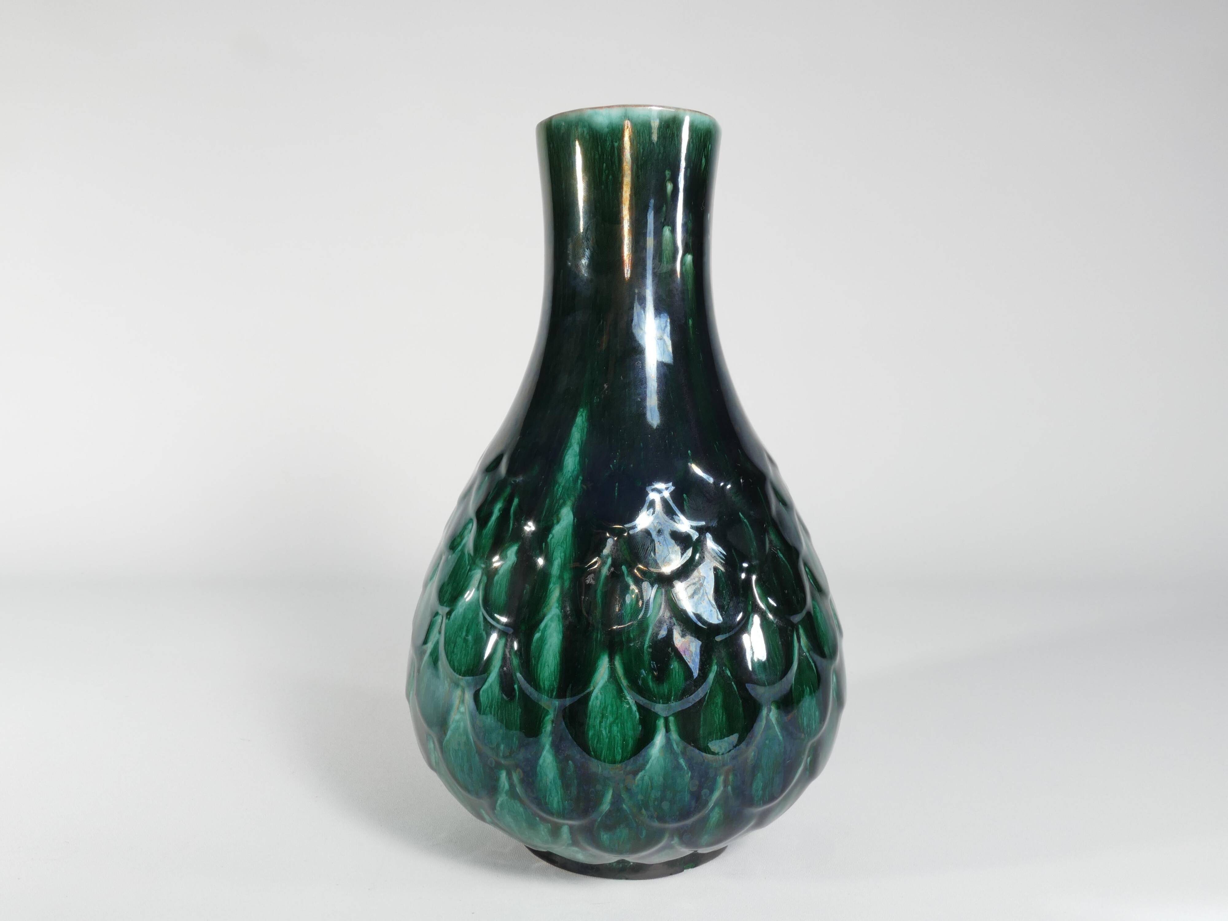 Green Vicke Lindstrand Ceramic Vase "638" Upsala Ekeby, 1950's
