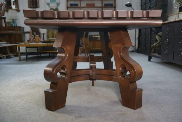 Rustic oak table with ceramic inlays by a student of Joseph Savina 1950s