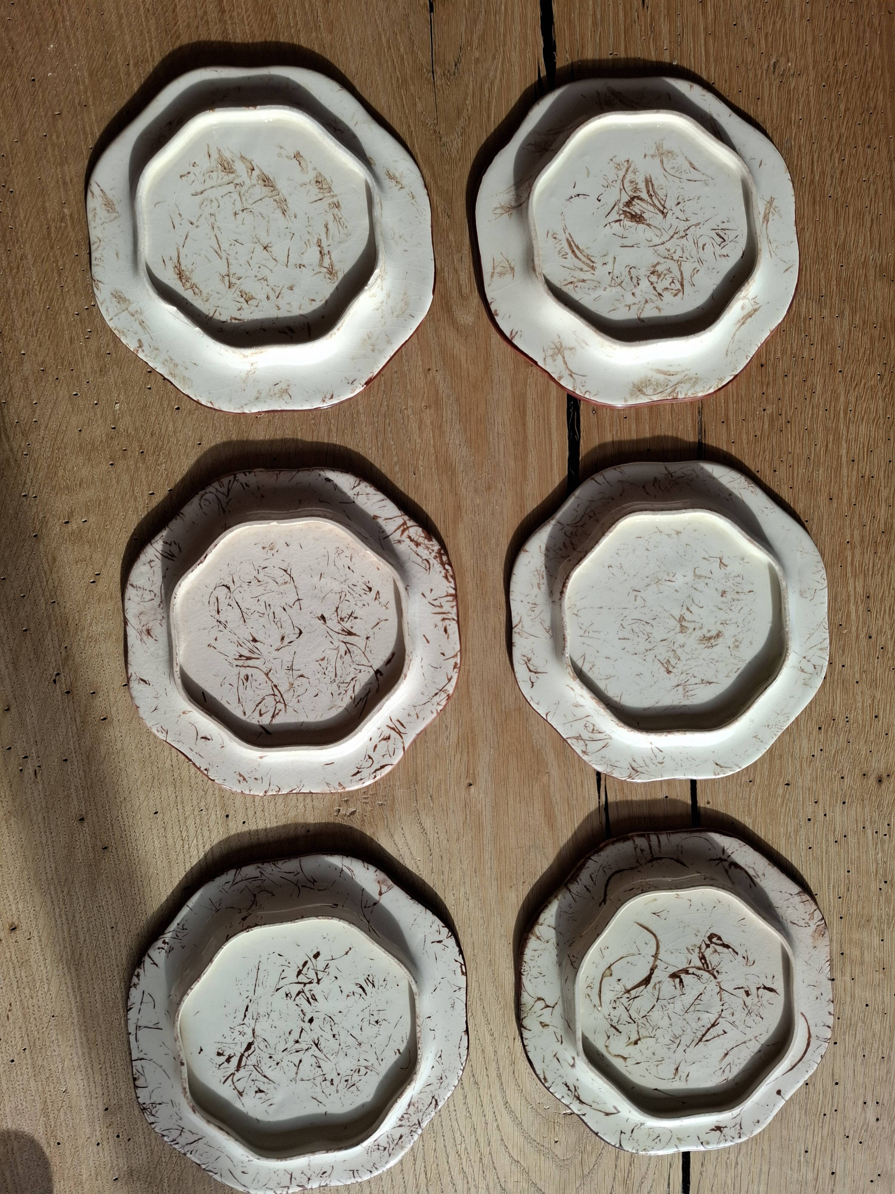 12 antique octagonal dessert plates