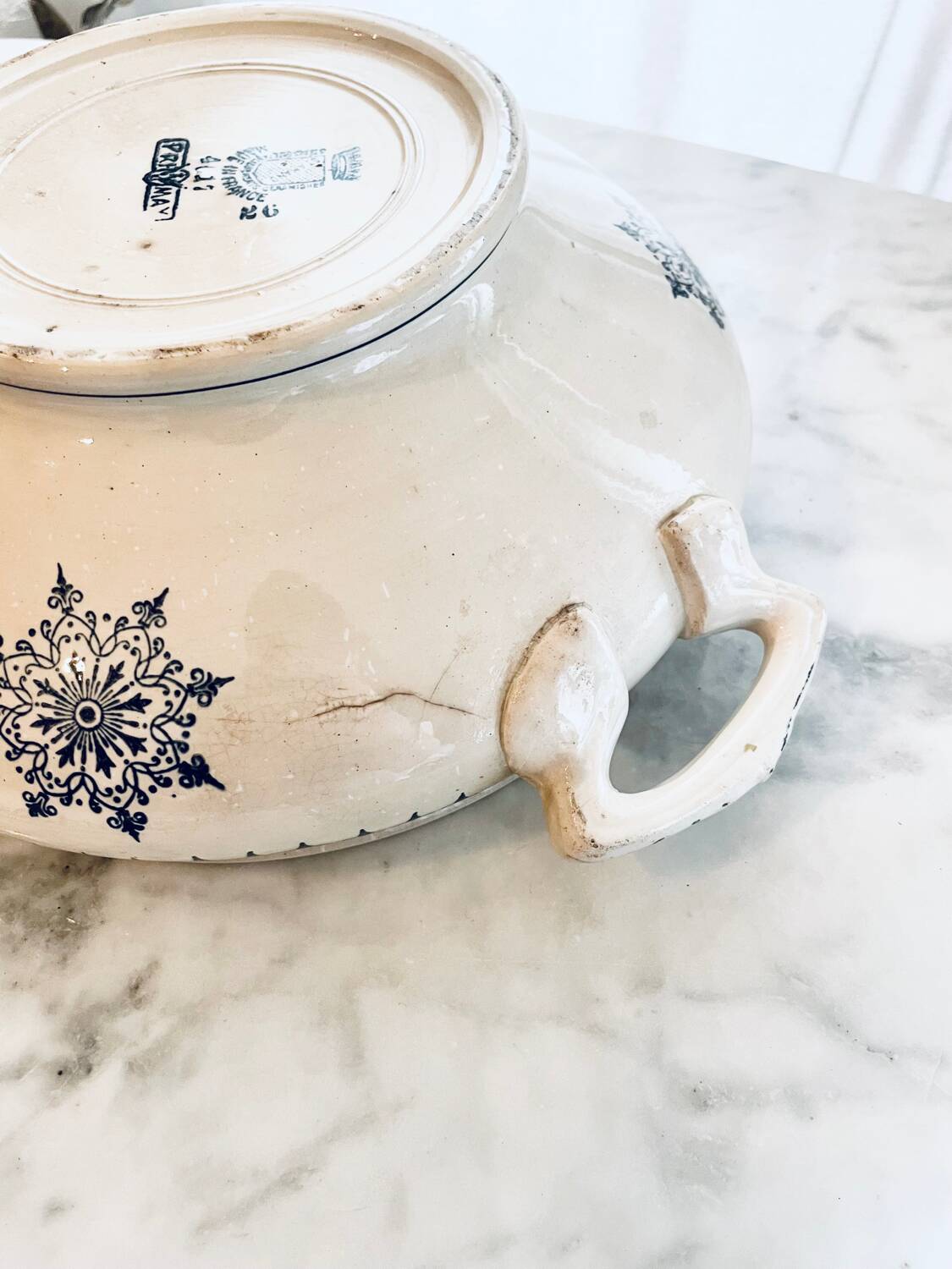 Old Saint Amand ceramic vegetable soup tureen