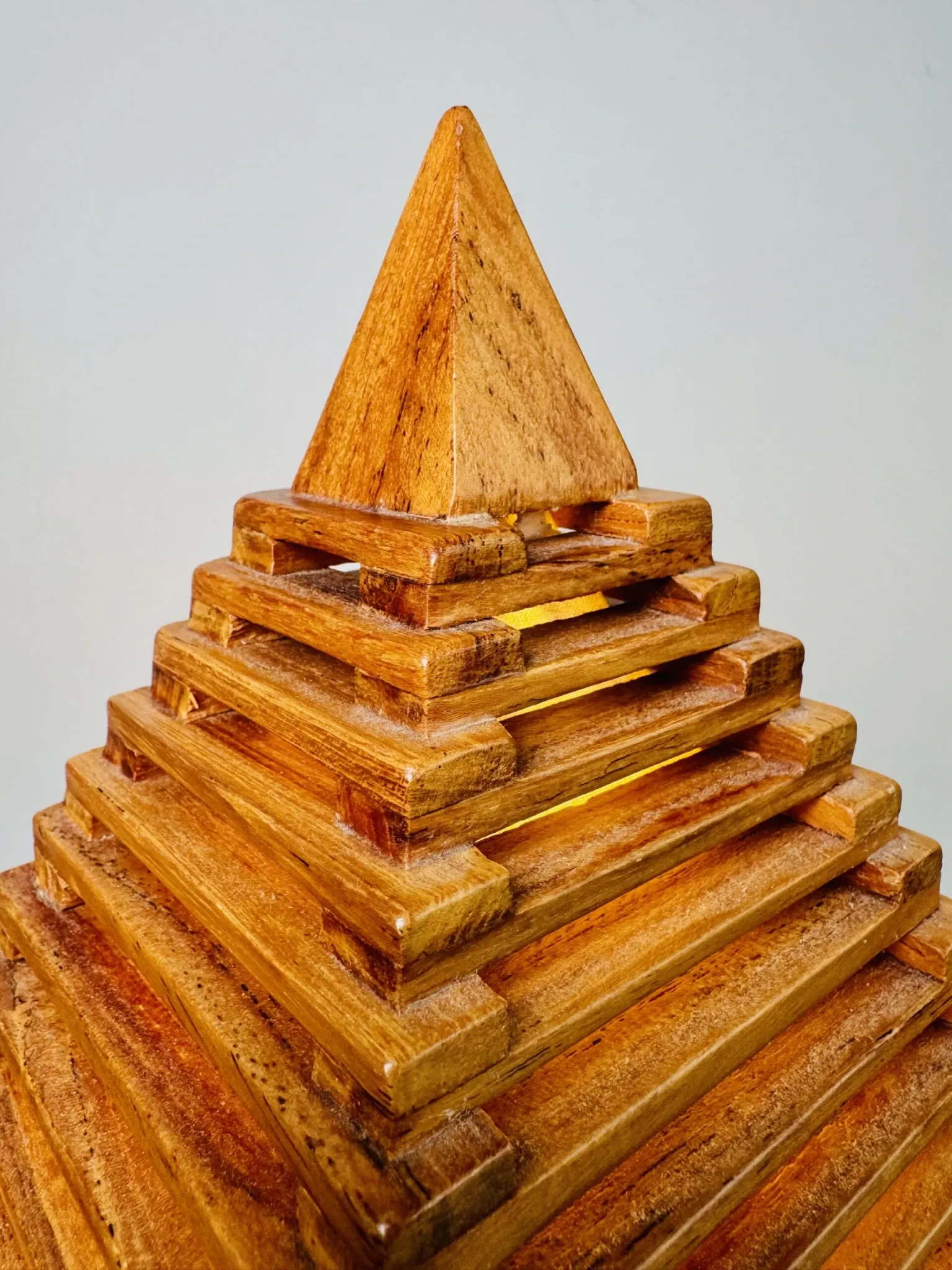 Teakwood Pyramid Table Lamp, Italy, 1970S