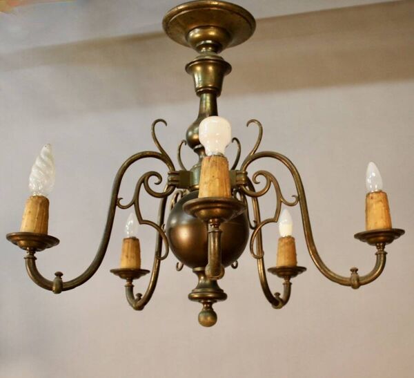 Lustre hollandais 5 feux en bronze, XIXème s.