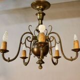 19th Century Dutch Bronze Chandelier with 5 Light Arms