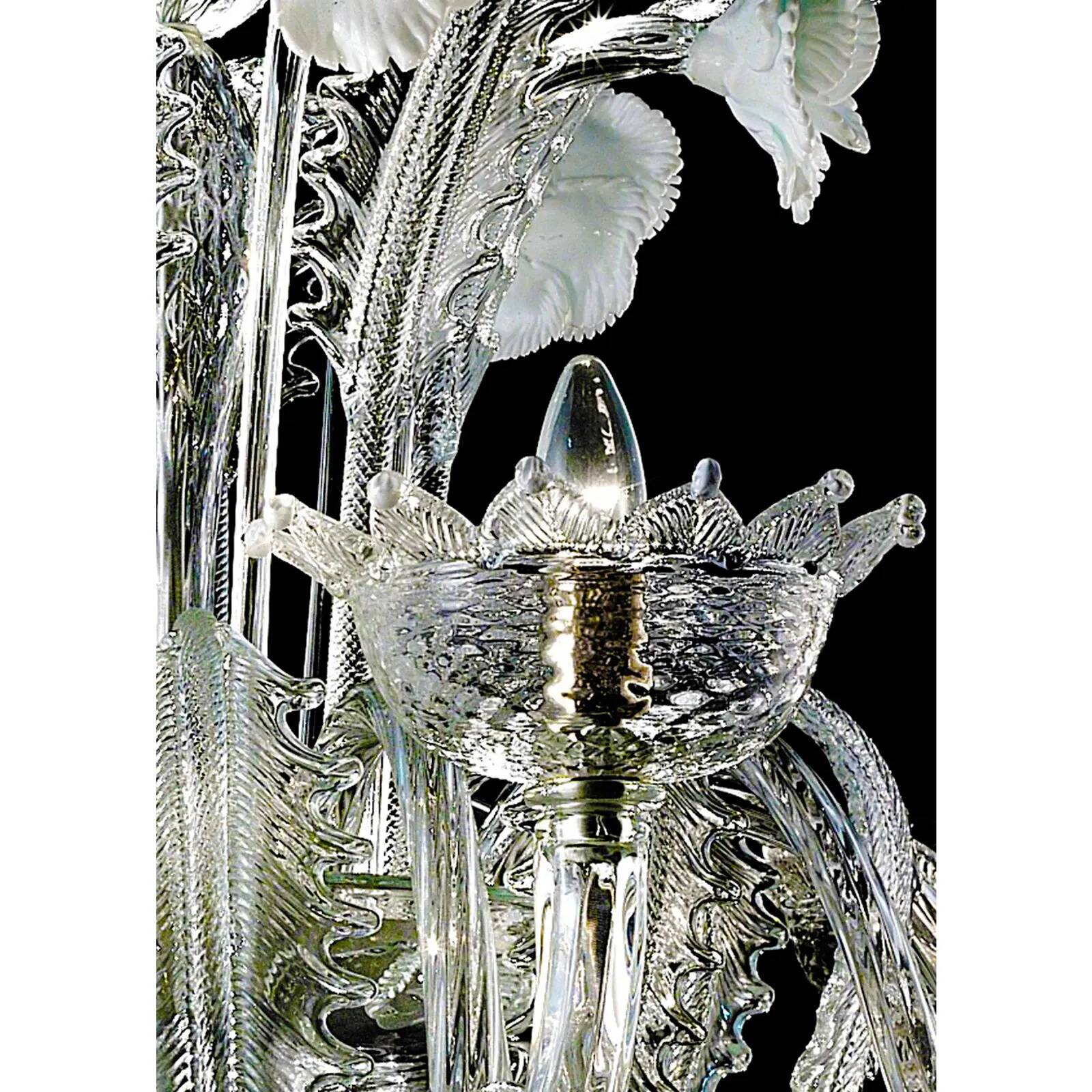 Luxury Romantic Venetian Floral Murano Glass Chandelier in White & Clear