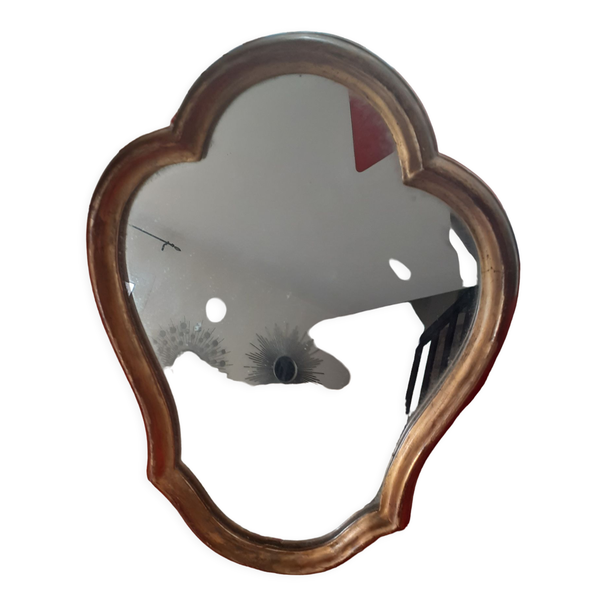 Miroir ancien en bois doré à l' or fin 45x45cm