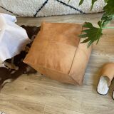 Vegan Leather Ottoman Pouf, Handmade, Cognac, Unstuffed, Moroccan Leather, Marrakech Souk