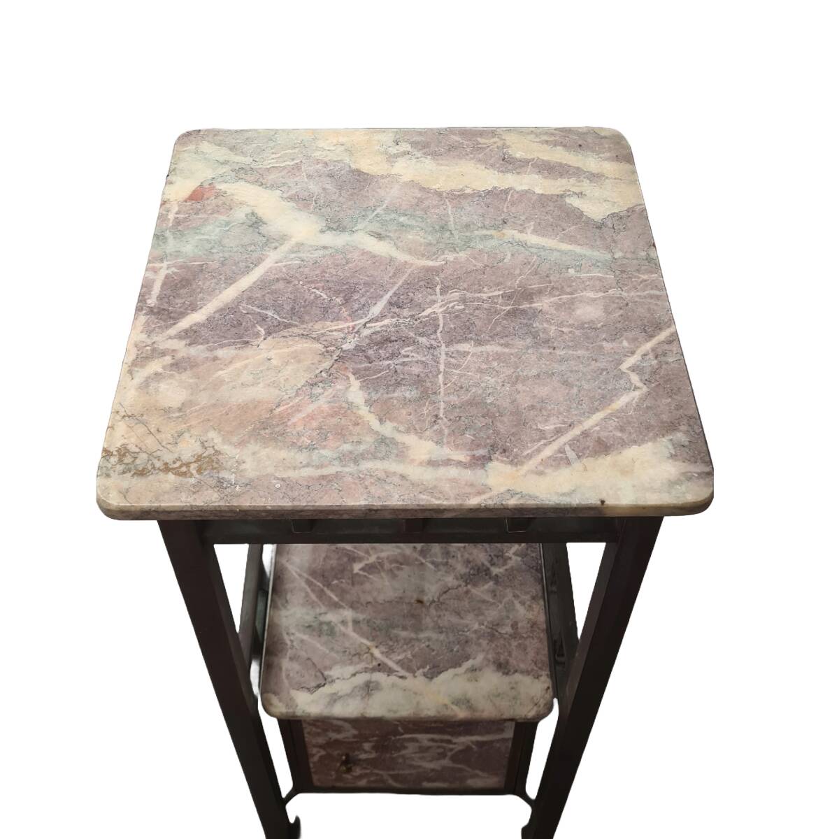 Antique French Bedside Table With Marble, late 1800s