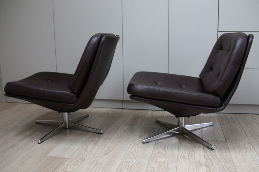 2 vintage club seats from the fifties in brown semi-leather