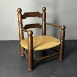 Brutalist French low rush oak side armchair by Charles Dudouyt ca 1940s