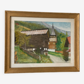 French school of the 20th century: swiss chalet - val d'anniviers - circa 1950